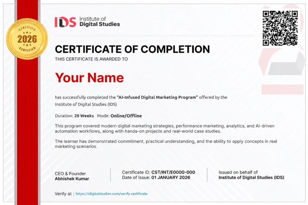 Official Institute of Digital Studies Certificate of Completion Template
